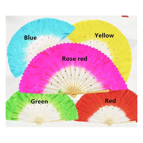 Custom silk dance folding fan, emerald gradient, sequins — stock design 5