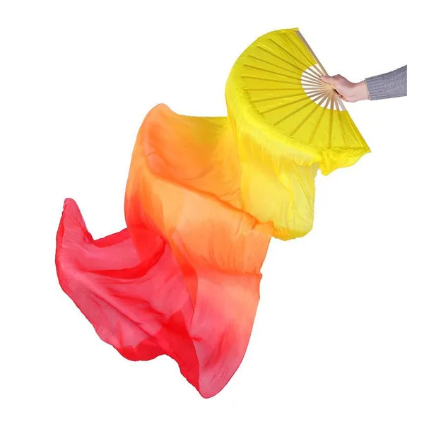 Custom silk dance folding fan, rainbow veil — design 2