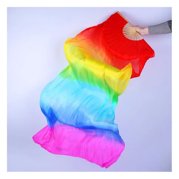 Custom silk dance folding fan, rainbow veil