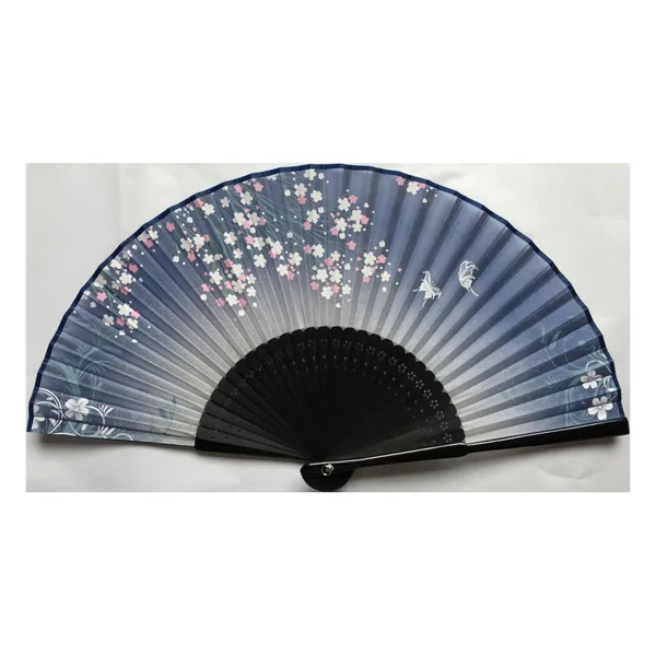 Custom real silk folding fan, blush cherry blossom — design 3