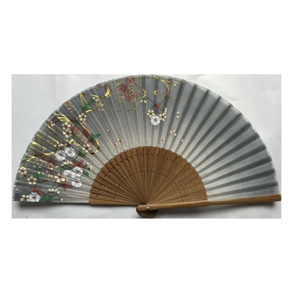 Custom real silk folding fan, blush cherry blossom — design 4