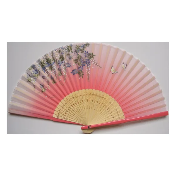 Custom real silk folding fan, blush cherry blossom — stock design 5