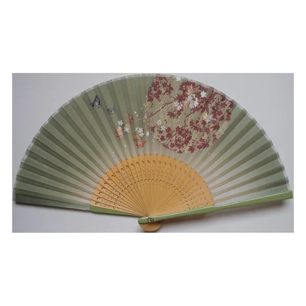 Custom real silk folding fan, blush cherry blossom — stock design 6