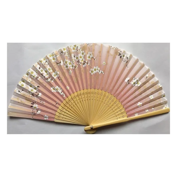 Custom real silk folding fan, blush cherry blossom