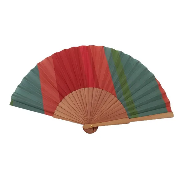 Hand-painted wooden folding fan, botanical, copper ribs — design 2