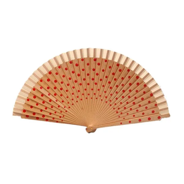 Custom printed wooden folding fan, cream floral — design 3