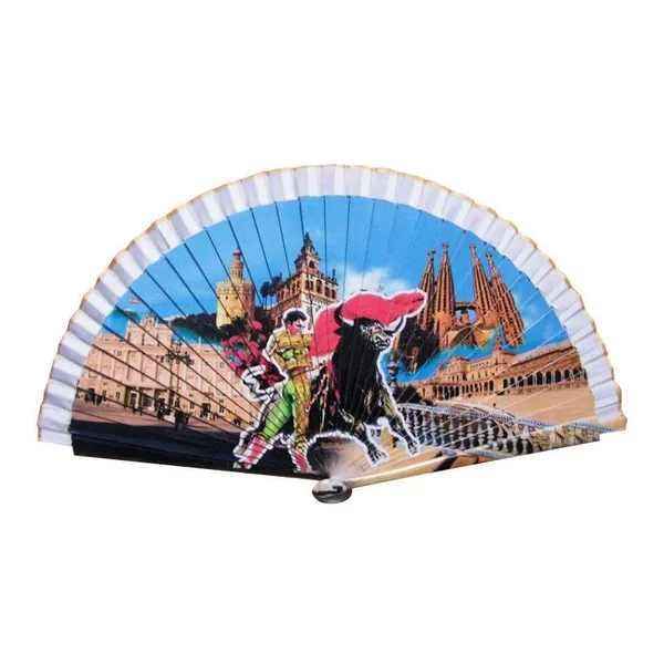 Custom printed wooden folding fan, full-scene artwork — design 3