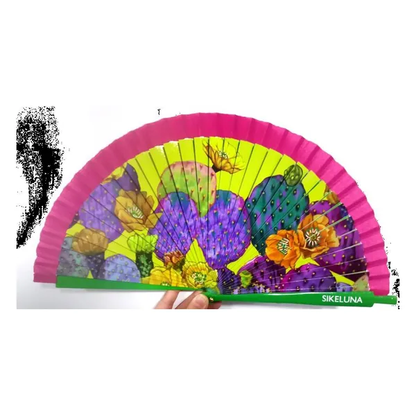 Custom printed wooden folding fan, full-scene artwork — stock design 6