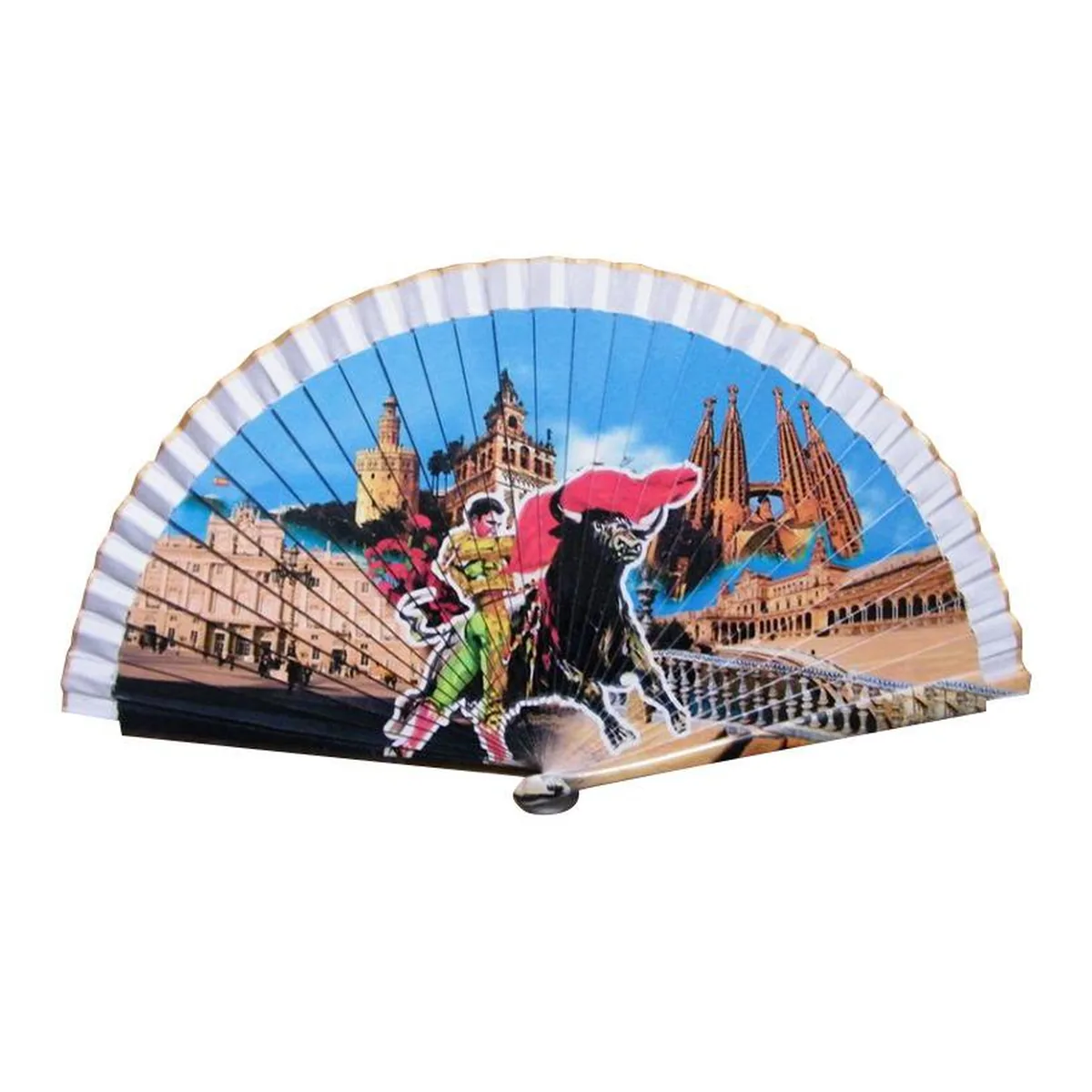 Custom printed wooden folding fan, full-scene artwork — custom printed with a logo