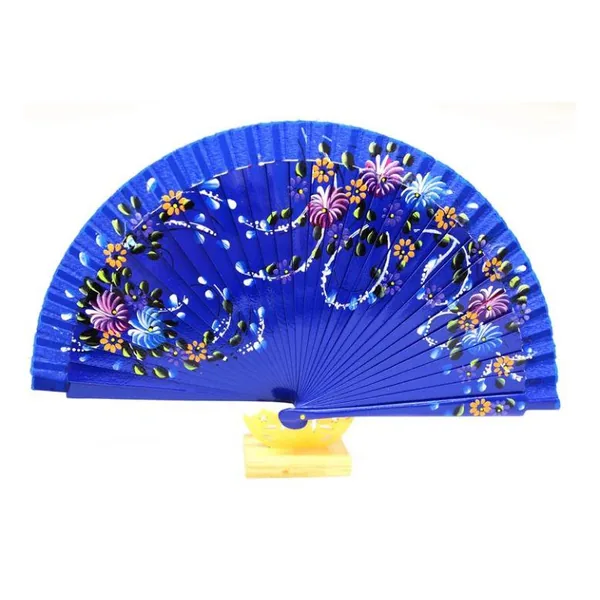 Hand-painted wooden folding fan, red florals — stock design 5