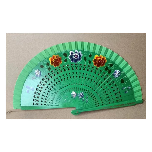 Openwork wooden folding fan 23 cm, floral print — stock design 5