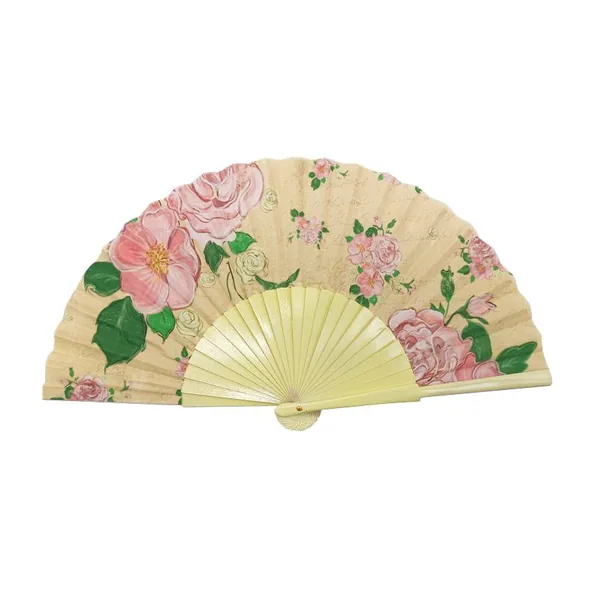 Rainbow wooden folding fan, black ribs — design 2