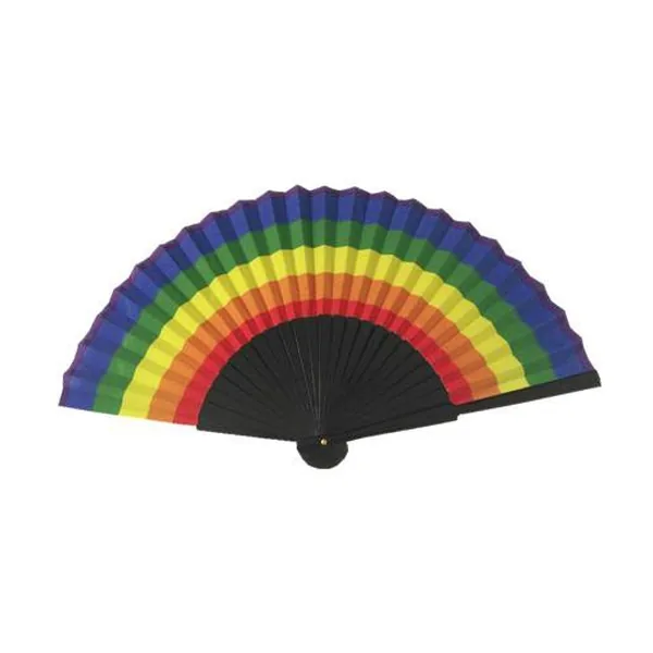 Rainbow wooden folding fan, black ribs