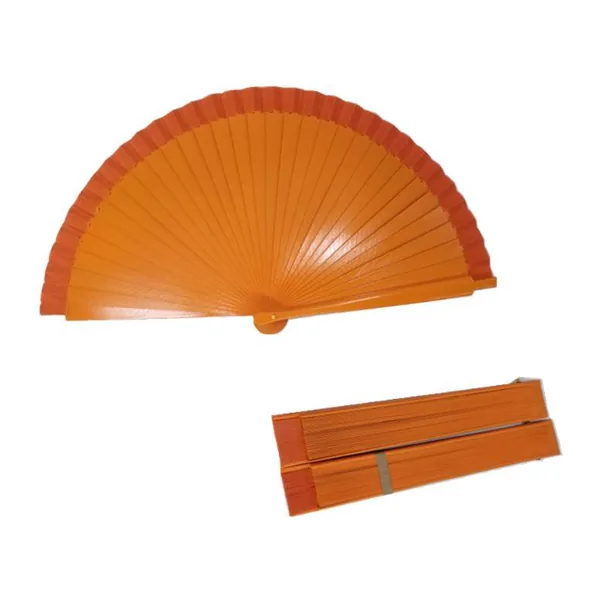 Custom two-tone wooden folding fan, yellow & blue — stock design 6