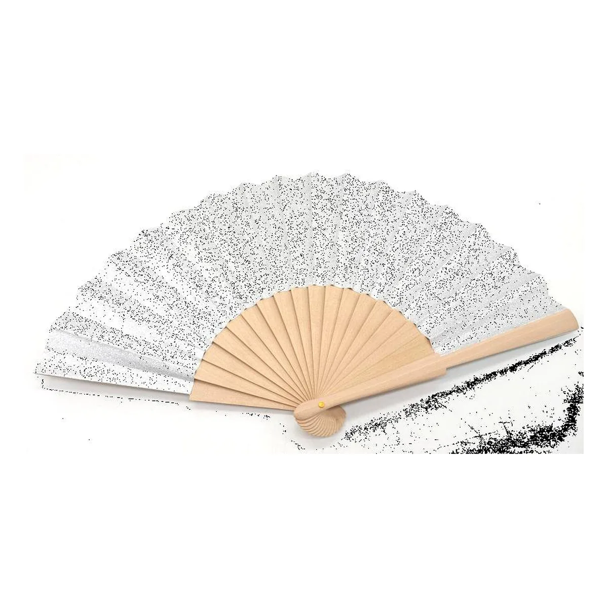Custom white paper folding fan, natural wooden ribs — custom printed with a logo